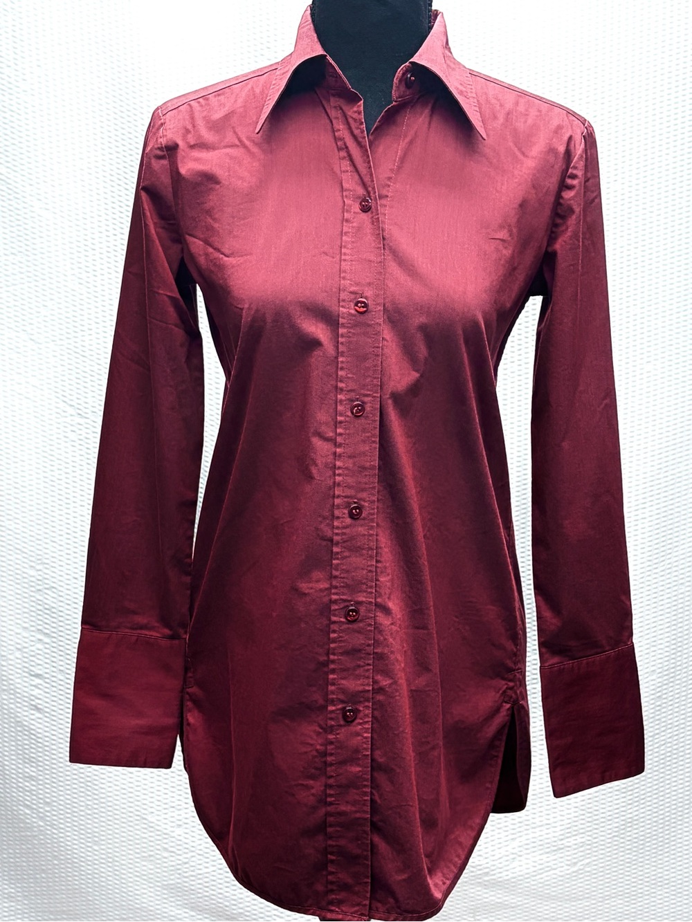 New York & Company Burgundy Button Down Shirt Womens XS Stretch Blouse